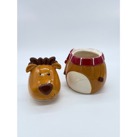 David's Cookies Hand Painted Reindeer Christmas Cookie Jar w/ Removable Lid - Picture 3 of 5
